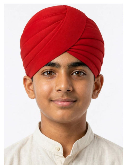 Red Punjabi Pagdi Sardar Ji Indian Traditional Turban Costume Accessory for Boys and Men 8-14 Years