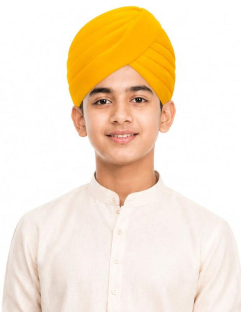 Yellow Punjabi Pagdi Sardar Ji Indian Traditional Turban Costume Accessory for Boys and Men 8-14 Years