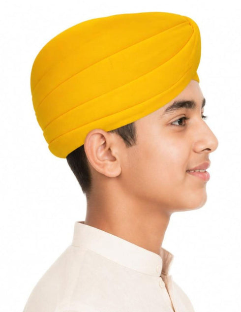 Yellow Punjabi Pagdi Sardar Ji Indian Traditional Turban Costume Accessory for Boys and Men 8-14 Years