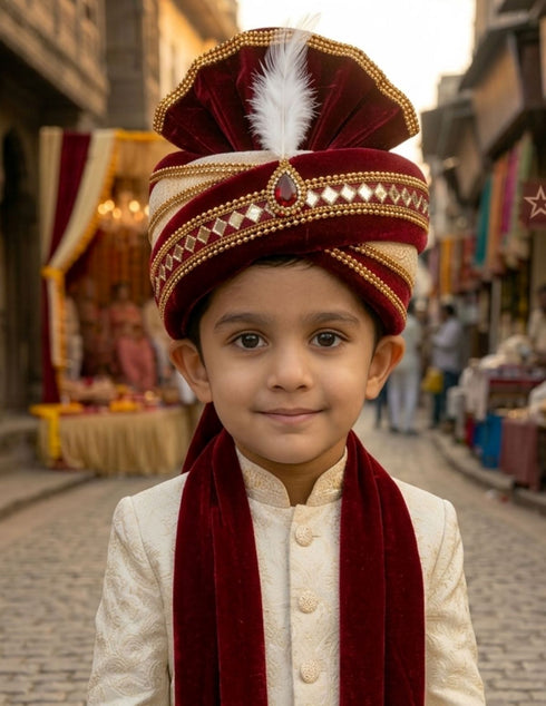 Maroon Indian Dulha Pagdi Indian Wedding Turban for Kids 2-11 Years