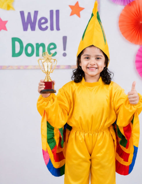Yellow Bird Macaw With Multicolor Wings Kids Fancy Dress Costume