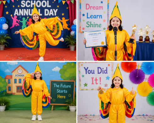 Yellow Bird Macaw With Multicolor Wings Kids Fancy Dress Costume