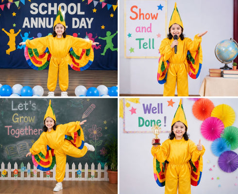 Yellow Bird Macaw With Multicolor Wings Kids Fancy Dress Costume