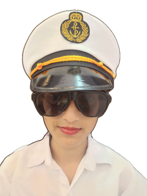 Buy White Navy Air Force Pilot Officer Cap Accessory for Boys Kids Adult Fancy Dress Costume
