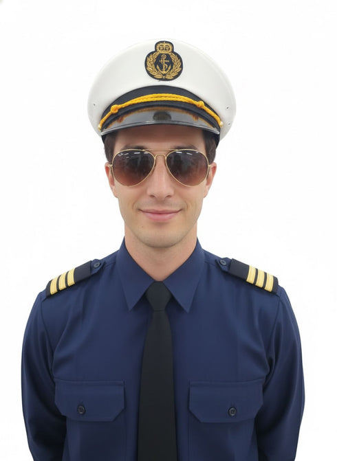 Buy White Navy Air Force Pilot Officer Cap Accessory for Boys Kids Adult Fancy Dress Costume