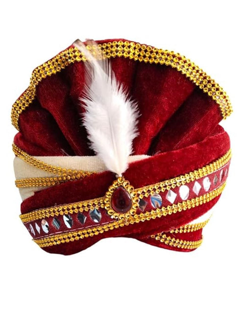 Maroon Indian Dulha Pagdi Safa with Brooch Indian Wedding Groom Turban - Adults
