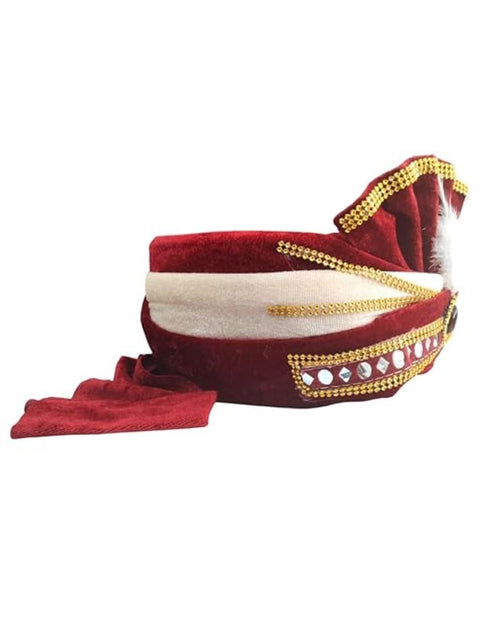 Maroon Indian Dulha Pagdi Safa with Brooch Indian Wedding Groom Turban - Adults