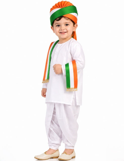 Tricolor Turban and Stole with Dhoti Kurta Indian Patriotic Independence Day Kids Fancy Dress Costume