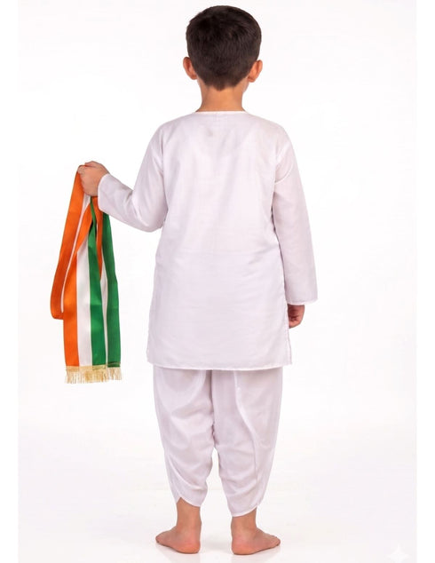 White Dhoti Kurta with Tricolour Stole Indian Patriotic Independence Day Kids Fancy Dress Costume