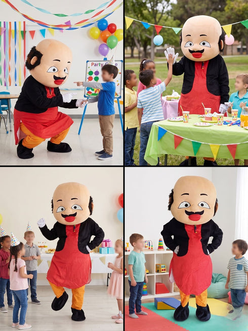 Fat & Samosa-Loving Indian Cartoon Character Mascot Costume For Theme Birthday Party & Events|Adults|Full Size Adults | Red & Yellow