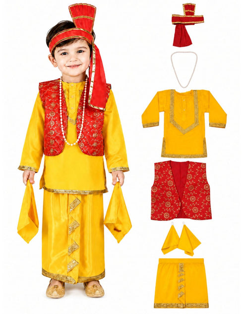 Punjabi Bhangra Baisakhi Folk Dance Costume for Boys and Men | Yellow & Red