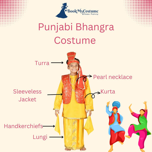 BookMyCostume Punjabi Bhangra Baisakhi Folk Dance Costume for Boys and Men | Yellow & Red