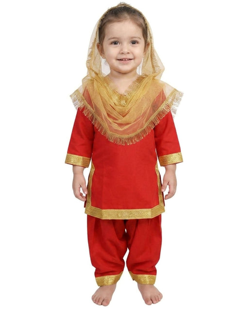 Punjabi Giddha Baisakhi Folk Dance Costume for Girls and Females | Golden & Red | Without Jewellery