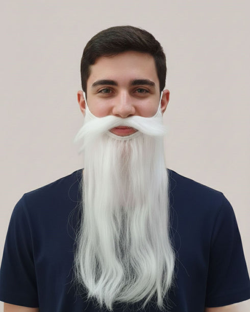 White Beard & Moustache Old Man Drama Kids & Adults Fancy Dress Costume Accessory
