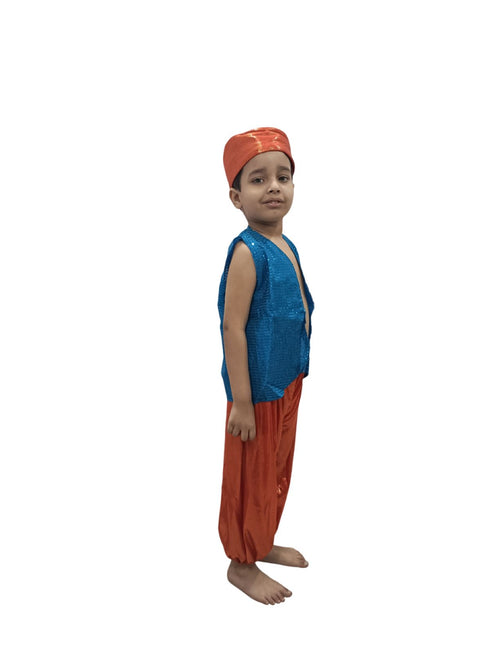 BookMyCostume Arabian Boys Western Belly Dance Costume Shirt Harem Pant Cap for Kids Costume | Blue & Red
