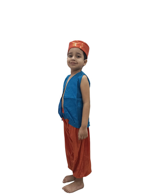 BookMyCostume Arabian Boys Western Belly Dance Costume Shirt Harem Pant Cap for Kids Costume | Blue & Red
