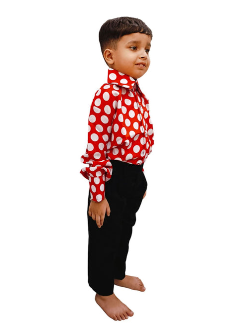 Red Polka Dots Shirt & Black Pant | Retro Theme Kids Fancy Dress Costume