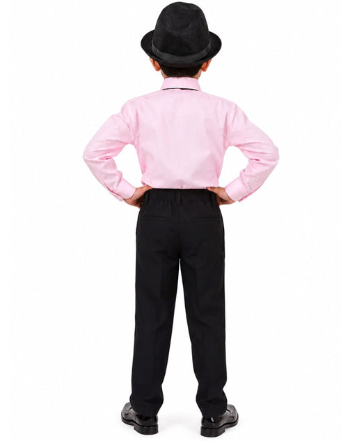 Ballroom Western Dance Pink Frill Shirt Black Pant Hat & Bow Set Kids and Adult Fancy Dress Costume