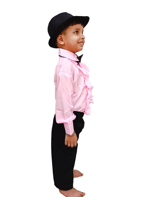 Ballroom Western Dance Pink Frill Shirt Black Pant Hat & Bow Set Kids and Adult Fancy Dress Costume
