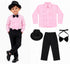 Ballroom Western Dance Pink Frill Shirt Black Pant Hat & Bow Set Kids and Adult Fancy Dress Costume