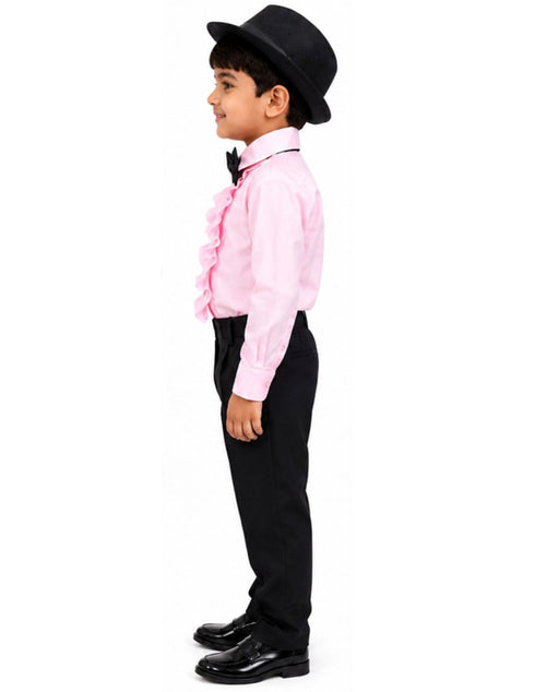 Ballroom Western Dance Pink Frill Shirt Black Pant Hat & Bow Set Kids and Adult Fancy Dress Costume