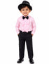 Ballroom Western Dance Pink Frill Shirt Black Pant Hat & Bow Set Kids and Adult Fancy Dress Costume