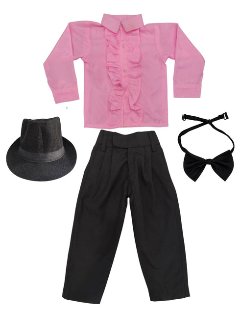 Ballroom Western Dance Pink Frill Shirt Black Pant Hat & Bow Set Kids and Adult Fancy Dress Costume