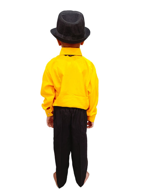 BookMyCostume Ballroom Western Dance Yellow Frill Shirt Black Pant Hat & Bow Set Kids Fancy Dress Costume
