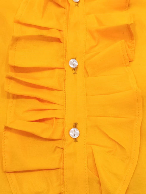 BookMyCostume Ballroom Western Dance Yellow Frill Shirt Black Pant Hat & Bow Set Kids Fancy Dress Costume