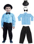 Ballroom Western Dance Blue Frill Shirt Black Pant Hat & Bow Set Kids Fancy Dress Costume