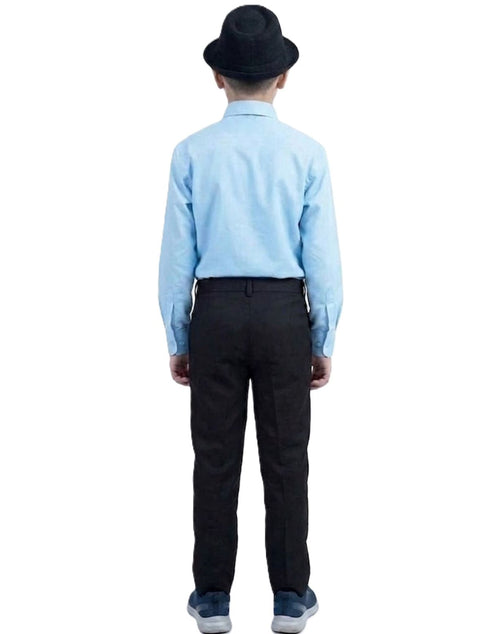 Ballroom Western Dance Blue Frill Shirt Black Pant Hat & Bow Set Kids Fancy Dress Costume