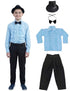 Ballroom Western Dance Blue Frill Shirt Black Pant Hat & Bow Set Kids Fancy Dress Costume