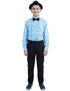 Ballroom Western Dance Blue Frill Shirt Black Pant Hat & Bow Set Kids Fancy Dress Costume