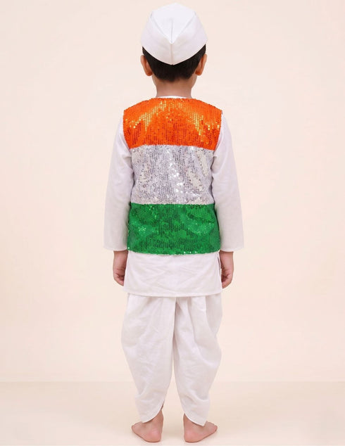 Patriotic Dhoti Kurta Tricolour Jacket Nehru Cap Kids Fancy Dress Costume