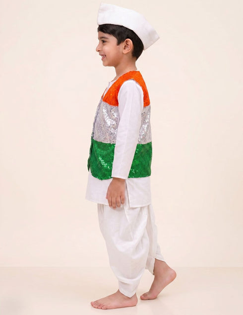 Patriotic Dhoti Kurta Tricolour Jacket Nehru Cap Kids Fancy Dress Costume