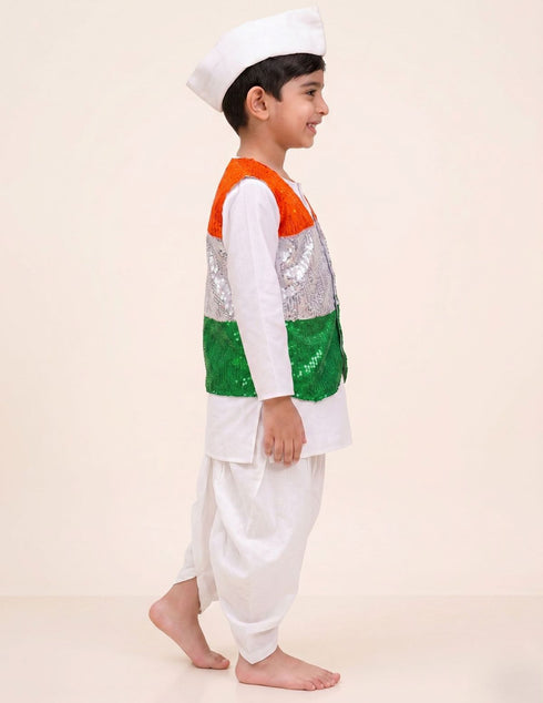 Patriotic Dhoti Kurta Tricolour Jacket Nehru Cap Kids Fancy Dress Costume