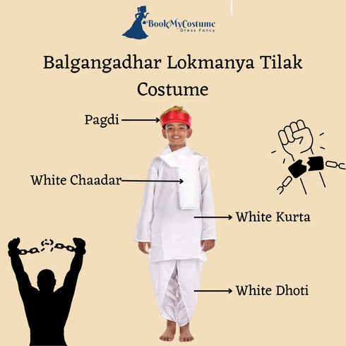 BookMyCostume Balgangadhar Lokmanya Tilak National Freedom Fighter Kids Fancy Dress Costume