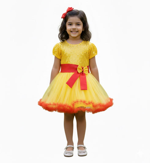 Red & Yellow Fire Western Dance Skirt Girls Fancy Dress Costume - Premium