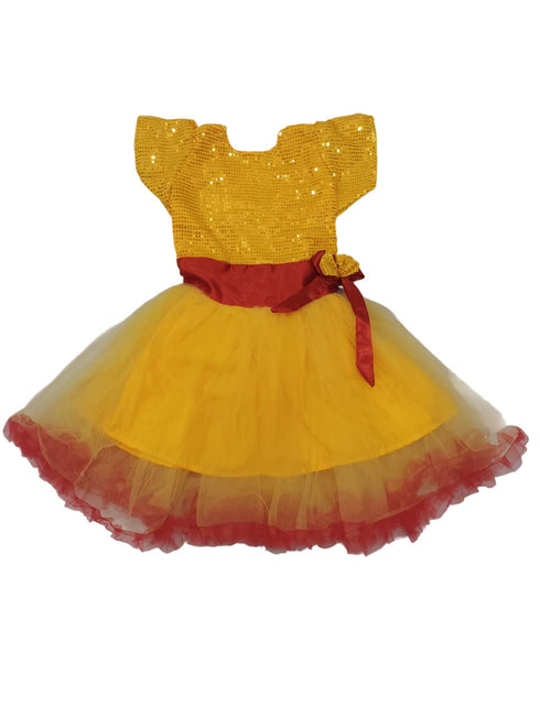 BookMyCostume Red & Yellow Fire Western Dance Skirt Girls Fancy Dress Costume - Premium