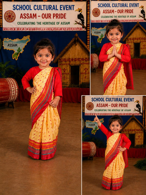Bihu Dance Saree Assamese Indian State For Girls Fancy Dress Costume for Girls