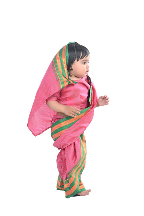 BookMyCostume Female Maid Servant Kamwali Bai Saree for Kids & Adults Fancy Dress Costume