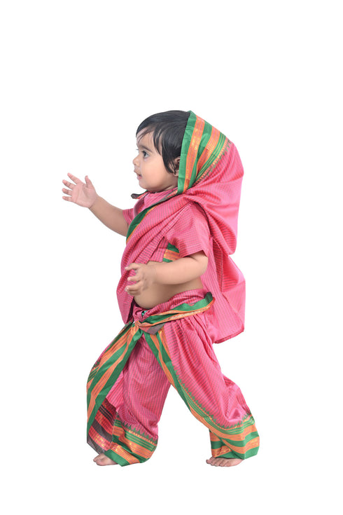 BookMyCostume Female Maid Servant Kamwali Bai Saree for Kids & Adults Fancy Dress Costume