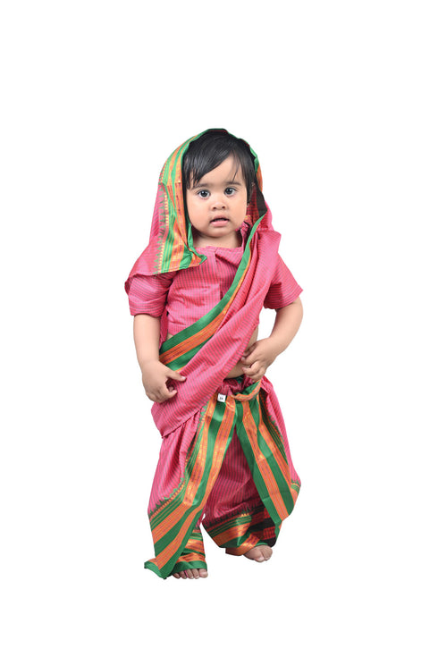 BookMyCostume Female Maid Servant Kamwali Bai Saree for Kids & Adults Fancy Dress Costume