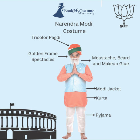 BookMyCostume Narendra Modi PM with Tricolor Pagri India Independence Day Kids Fancy Dress Costume