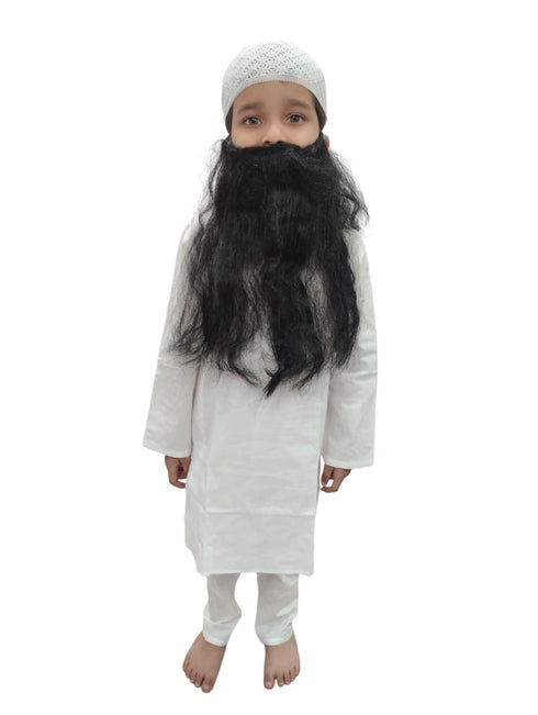 BookMyCostume Muslim Man White Kurta Pyjama with Beard for Boy's Kids Indian Fancy Dress Costume