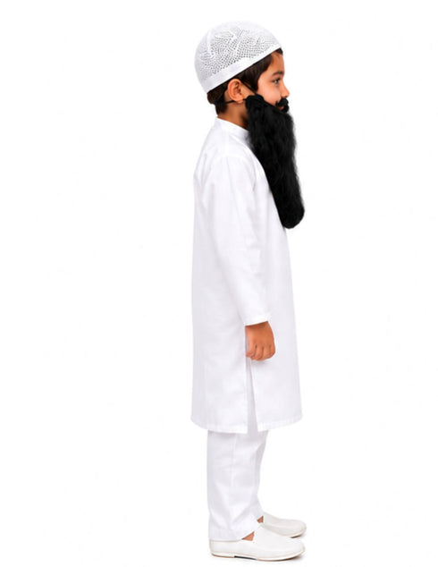 Muslim Man White Kurta Pyjama with Beard for Boy's Kids Indian Fancy Dress Costume
