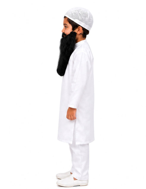 Muslim Man White Kurta Pyjama with Beard for Boy's Kids Indian Fancy Dress Costume