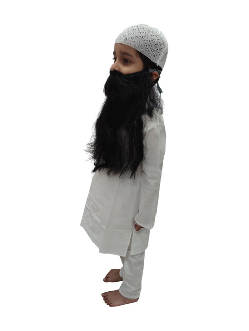BookMyCostume Muslim Man White Kurta Pyjama with Beard for Boy's Kids Indian Fancy Dress Costume