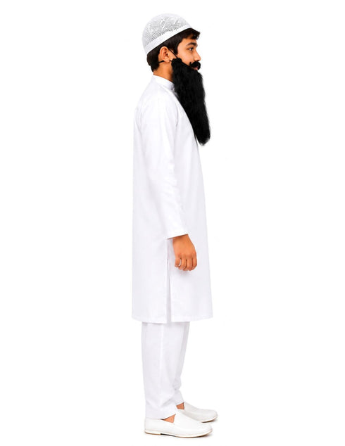 Muslim Man White Kurta Pyjama with Beard for Boy's Kids Indian Fancy Dress Costume