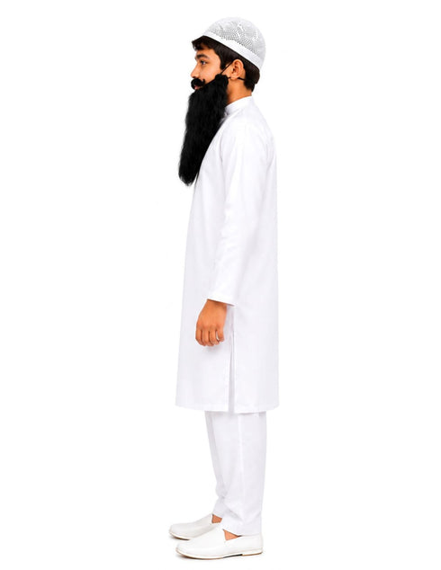 Muslim Man White Kurta Pyjama with Beard for Boy's Kids Indian Fancy Dress Costume
